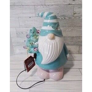 Ceramic pastel Gnome with light up vintage tree.